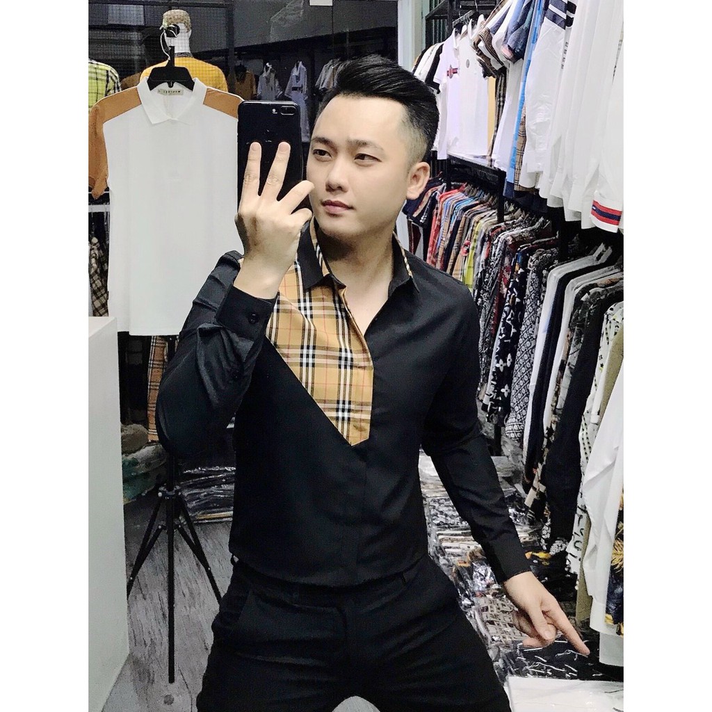 Áo Sơ Mi Nam Dài Tay Vải Lụa Cao Cấp, Áo Sơ Mi Họa Tiết Caro Vàng Thêu Ôm Form Body, T-man | BigBuy360 - bigbuy360.vn