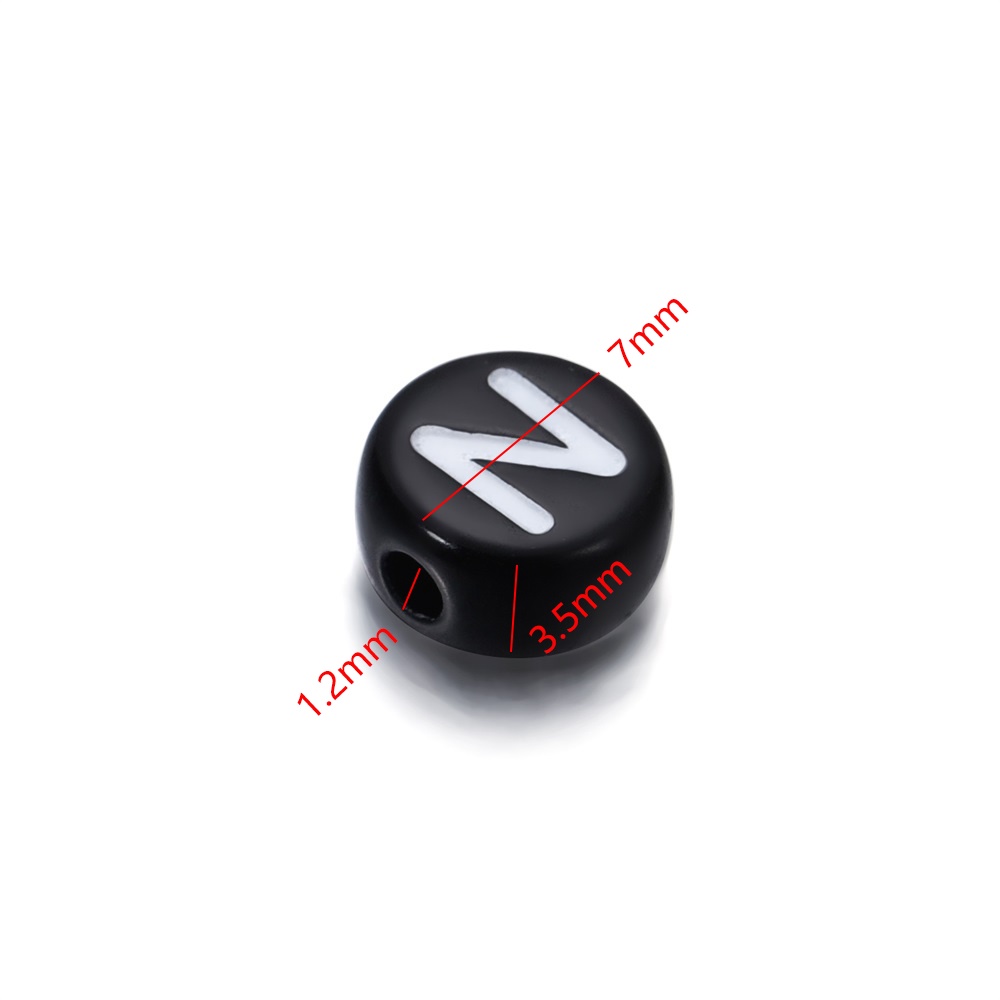 Set 100 hạt xâu ST.KUNKKA làm trang sức hình chữ cái màu đen bằng acrylic 7mm