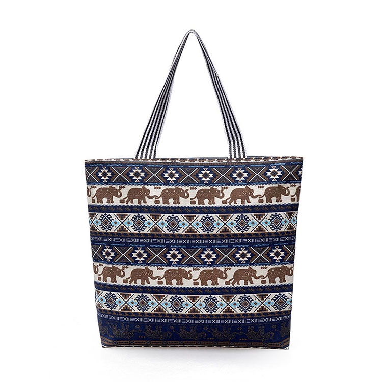 Túi tote vải canvas có khóa kéo - Kiểu Dân Tộc Voi