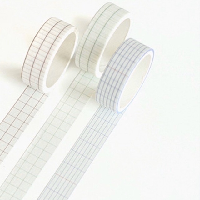 Hộp 3 Cuộn Washi Tape Grid Kẻ Ô Vuông - Masking Tape Dòng Kẻ Trang Trí Sổ Bullet Journal