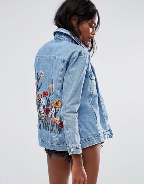 Áo khoác Jeans thêu hoa xuất xịn