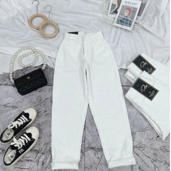 Quần Jeans Nữ, Quần Baggy Trơn Jeans Màu Trắng, Vải Jeans Cotton Thoáng Mát, Mềm Mịn. | BigBuy360 - bigbuy360.vn