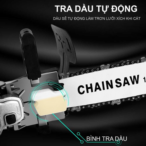 Combo Máy mài pin, máy cắt HITACHI 118V 2 pin + Lưỡi cưa xích Chain Saw - Mài góc, cắt sắt, cưa cây