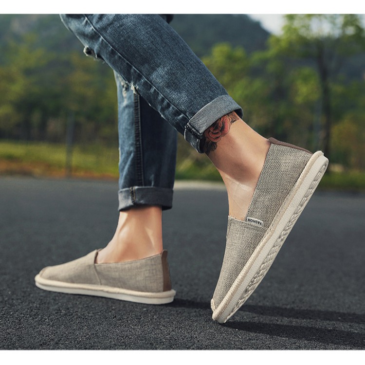 Slip on nam - Giày lười vải nam cao cấp - Vải bố màu rêu xám, mũi cói - Mã SP 2905 (có size 44)