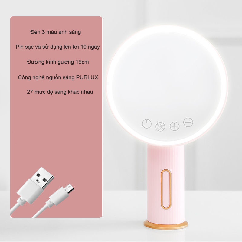 Gương trang điểm thông minh có đèn led cảm ứng, gương để bàn xoay 360 độ nhỏ gọn, tiện lợi decor phòng đẹp NPR21