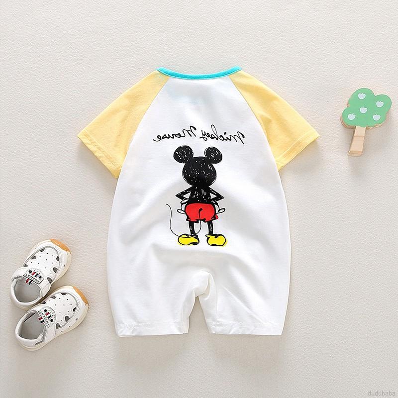 Áo Liền Quần Ngắn Tay Hình Chuột Mickey Cho Bé
