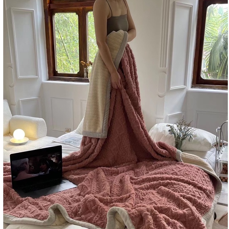 Chăn Lông Cừu , Chăn 𝓦𝓪𝓻𝓶 𝓫𝓵𝓪𝓷𝓴𝓮𝓽 Vặn Thừng 2M*2M3 Trơn Màu Cho Mùa Đông Ấm Áp