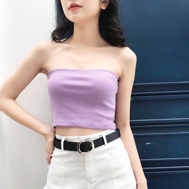 Áo ống croptop siêu co giãn màu tím và đen