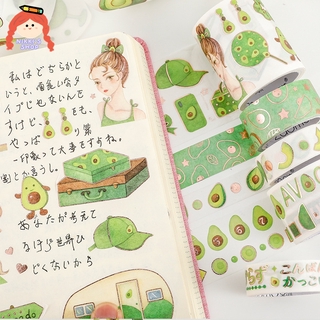 Cuộn băng keo giấy washi trang trí hình cô gái và quả bơ sáng tạo trang trí sổ lưu niệm trong trường học