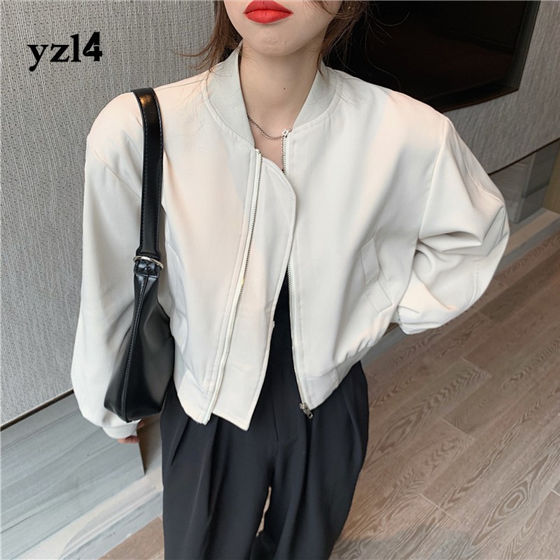 Áo Khoác Bóng Chày Dài Tay Dáng Rộng Phối Khóa Kéo Cá Tính