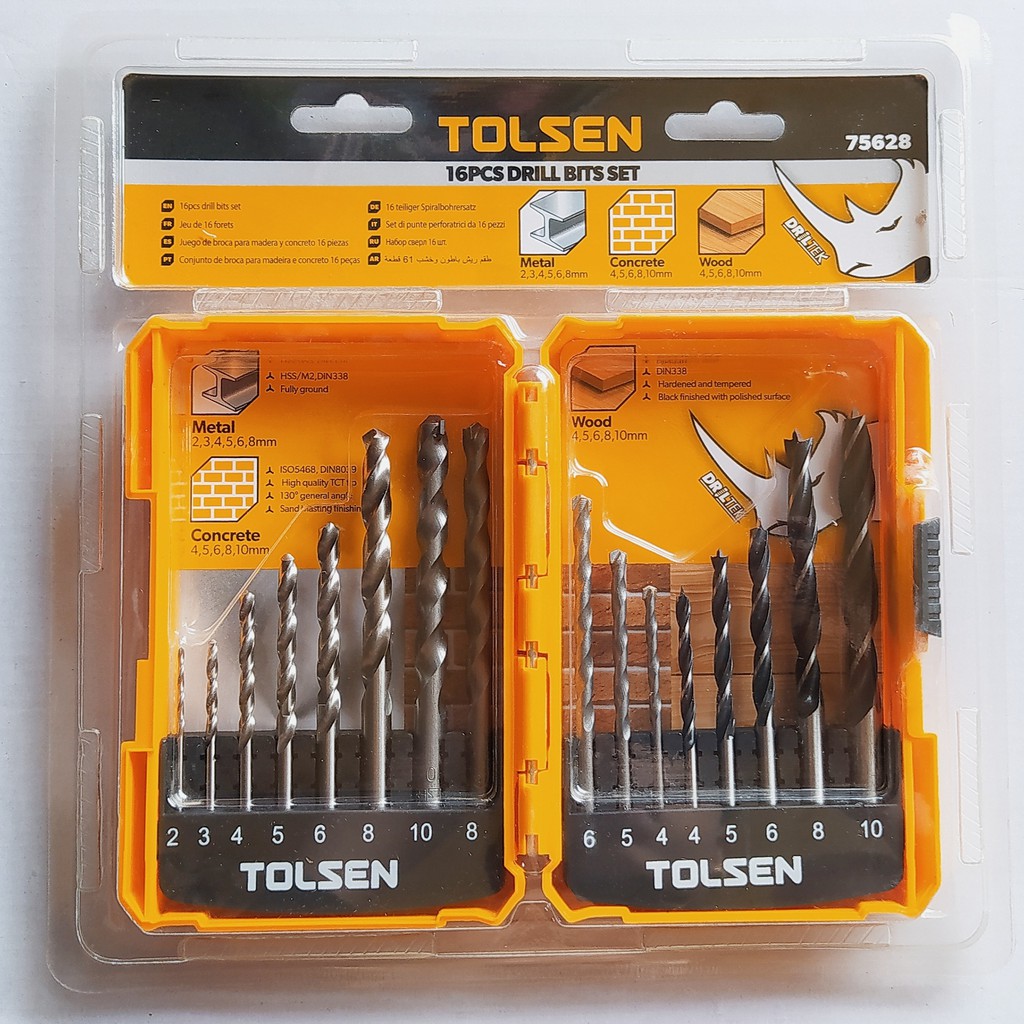 Bộ 16 mũi khoan gỗ-tường-sắt Tolsen - 75628