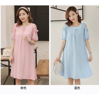 Đầm bầu váy bầu công sở kết hoa tay. 2 màu