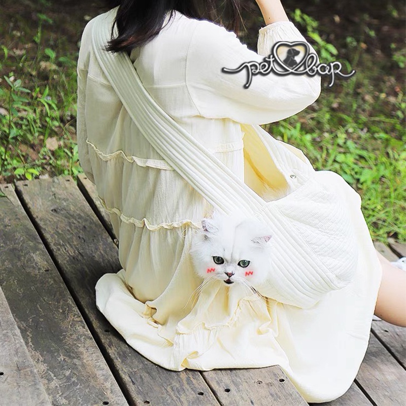 Túi vận chuyển chó mèo phong cách ulzzang - Túi đựng thú cưng màu trắng sữa dễ thương