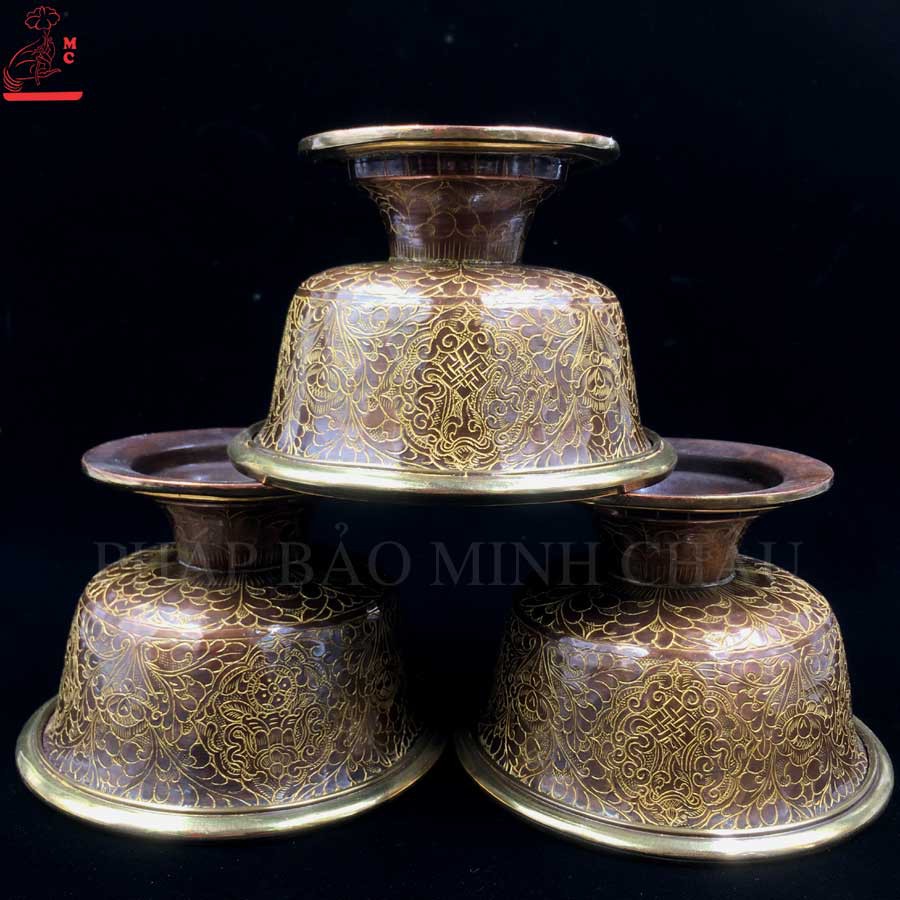 CHÉN CÚNG CÓ CHÂN ĐỒNG NEPAL 4&quot; - VẼ VÀNG | CHIẾC