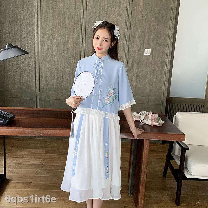 Quần áo nữ sinh Hanfu trang phục dài kiểu Trung Quốc Phù hợp với dân tộc Đường váy sườn xám phiên bản cải tiến cổ