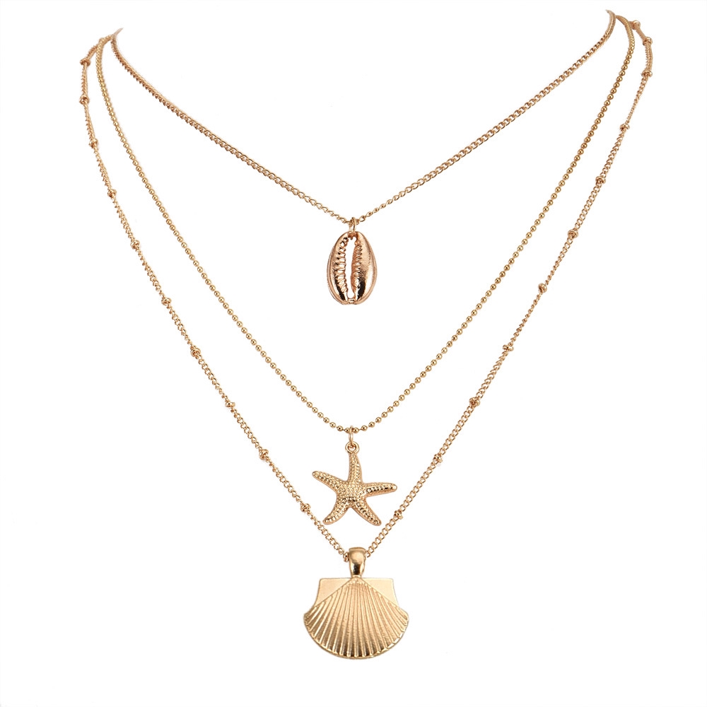 Vòng cổ choker nhiều lớp mặt hình vỏ sò