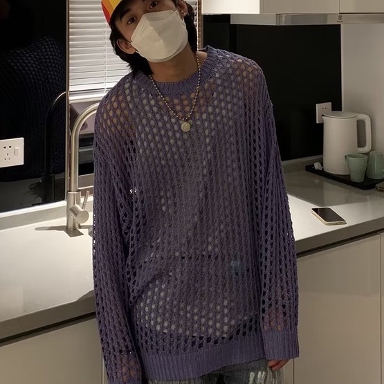 Áo Thun Dệt Kim Lưới Xuyên Thấu Cao Cấp Thời Trang Mùa Thu Đường Phố Ngoài Trời Cho Nam Niche De