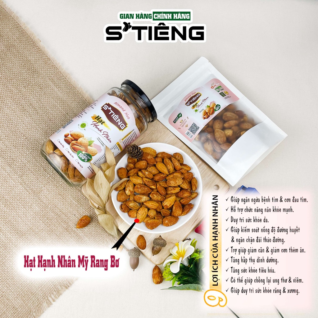 500Gr Hạt Hạnh Nhân Mỹ Còn Vỏ Rang Bơ STIENG Hủ Thủy Tinh