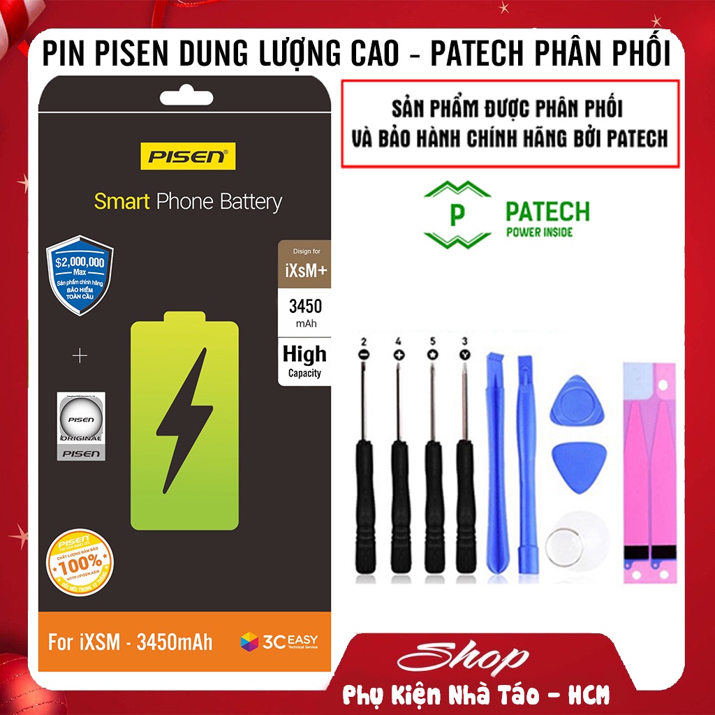 PIN PISEN XS MAX DUNG LƯỢNG CAO 3450MAH - PATECH PHÂN PHỐI