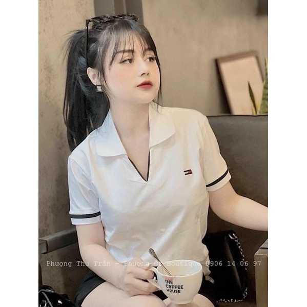 Áo Thun Polo Nữ, Áo Polo Nữ Vải Poly Cá Sấu Cổ V