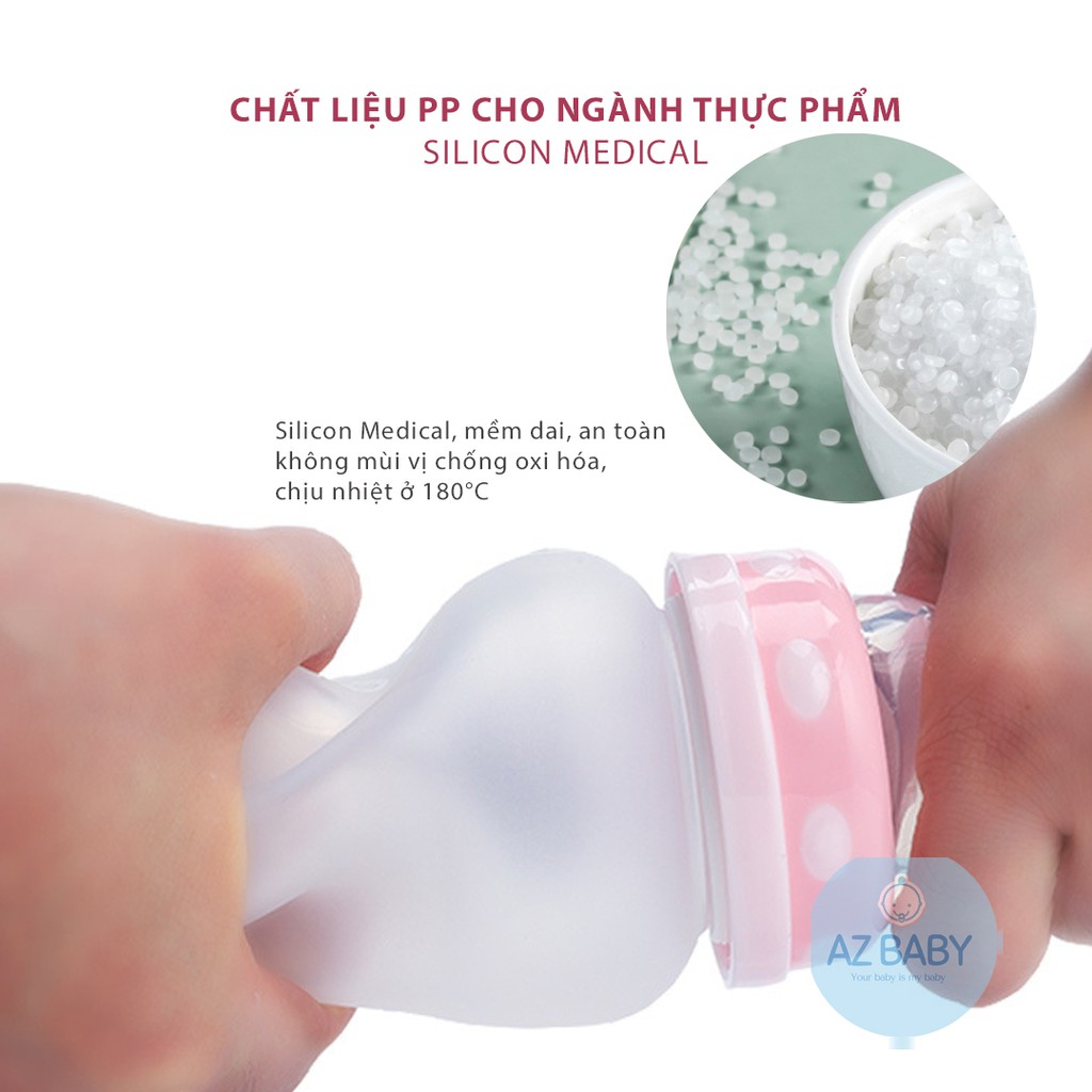 Bình thìa ăn dặm silicon an toàn tiện lợi cho bé tặng kèm núm ti AZ Baby - AD009