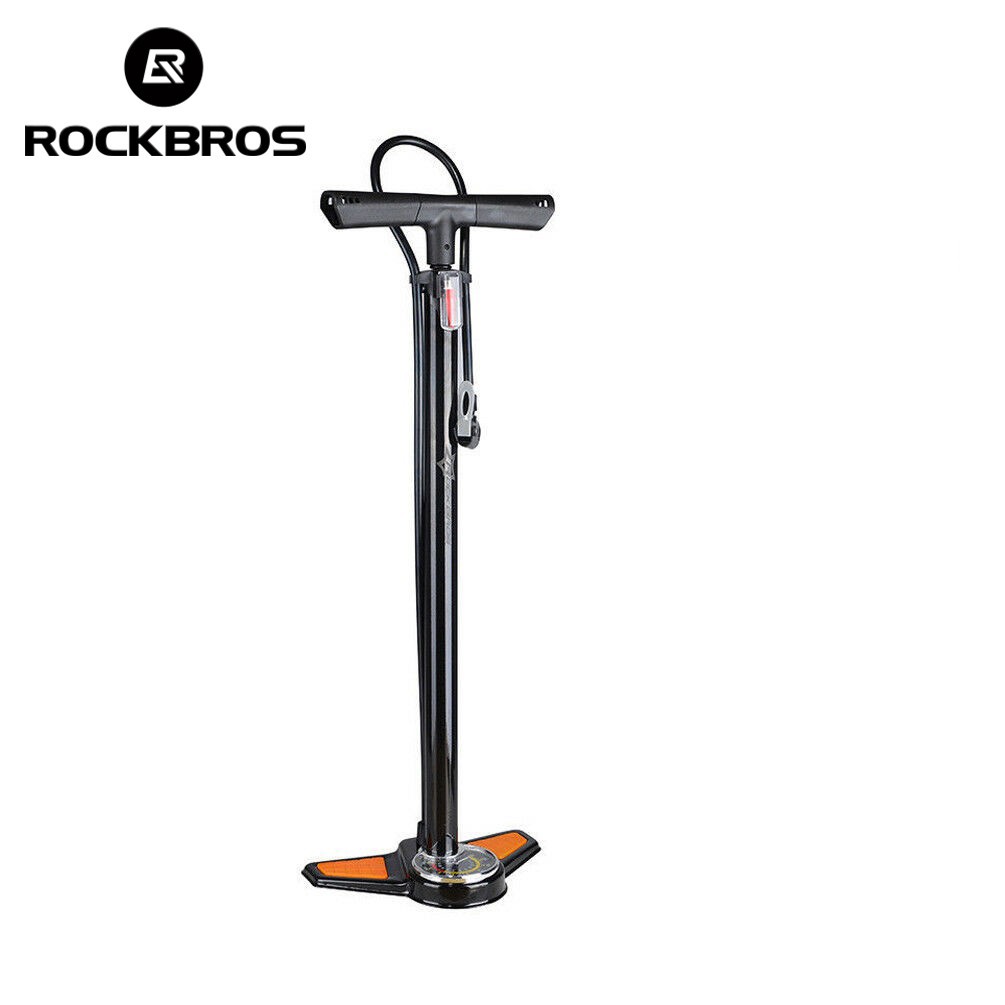 Bơm áp suất ROCKBROS 160PSI màu đen đặt trên sàn bơm xe đạp tiện lợi