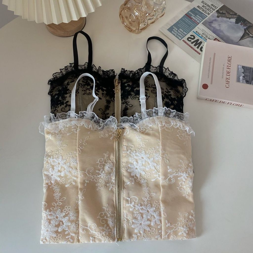 Áo Hai Dây Phối Ren Có Khóa Kéo Quyến Rũ Thời Trang Cho Nữ