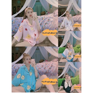 ĐỒ BỘ NỮ_Bộ ngủ pijama tay ngắn, đùi chất lụa latin, mango cao cấp