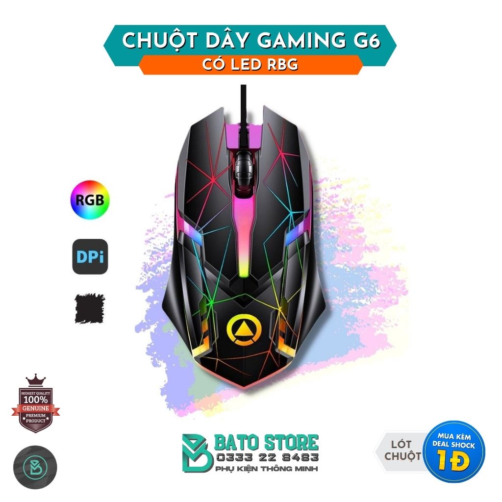 Chuột Dây Gaming G6 Có Led RBG Đổi Màu 1200Dpi