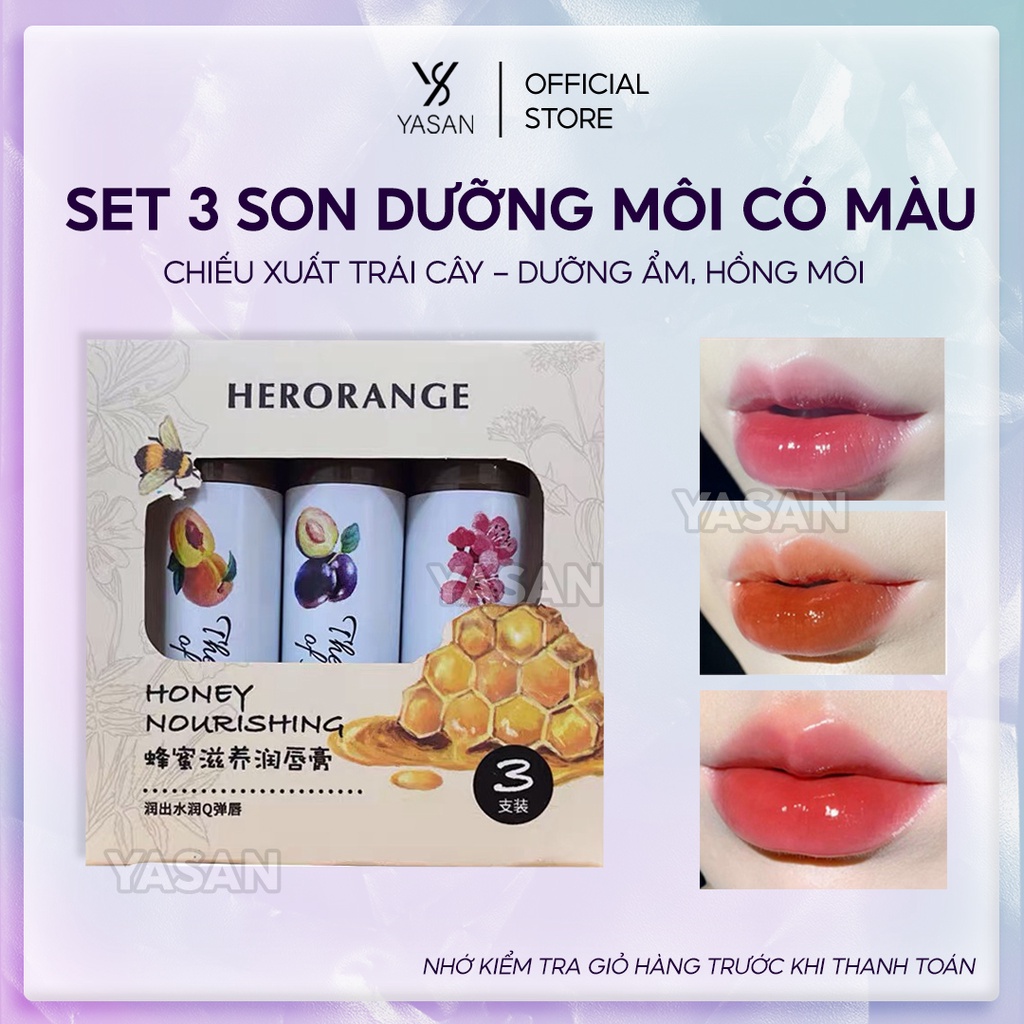 Sét 3 Son Dưỡng Môi Có Màu Herorange Chiết Xuất Trái Cây 3D Độc Đáo Yasan