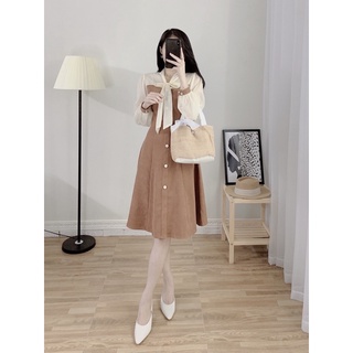 Đầm nhung tăm cổ nơ