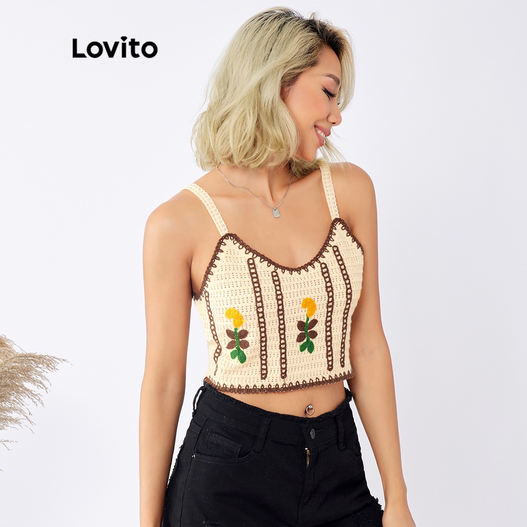 Lovito Cây Boho Thêu Tương PhảN ĐườNg ỐNg Đan Tops L22Ed064 (NhiềU Màu)