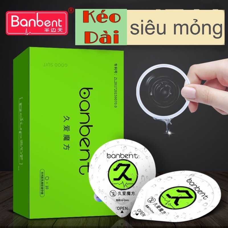 Bao Cao Su BANBENT 0.01 siêu mỏng, nhiều gel bôi trơn, gân gai, truyền nhiệt tốt, hương thơm Hộp 10 bcs