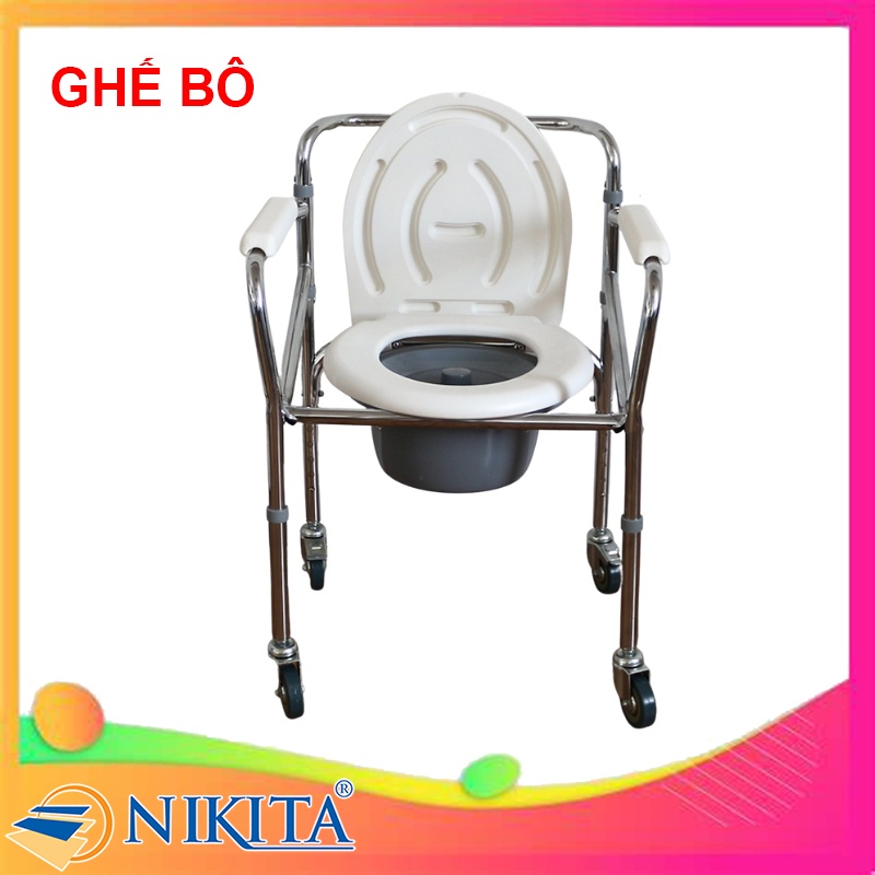 Ghế Bô Vệ Sinh cho người già Có Bánh Xe - Có thể thay đổi chiều cao - Hàng Tiêu Chuẩn Bệnh Viện