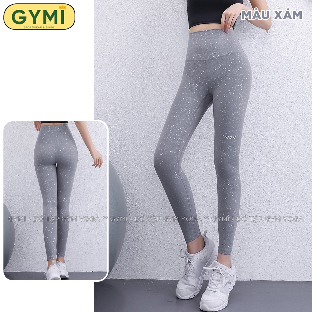 Quần tập gym yoga nữ GYMI QD47 dáng leggging kèm hoạ tiết nhũ thể thao chất vải thu poly lạnh cao cấp