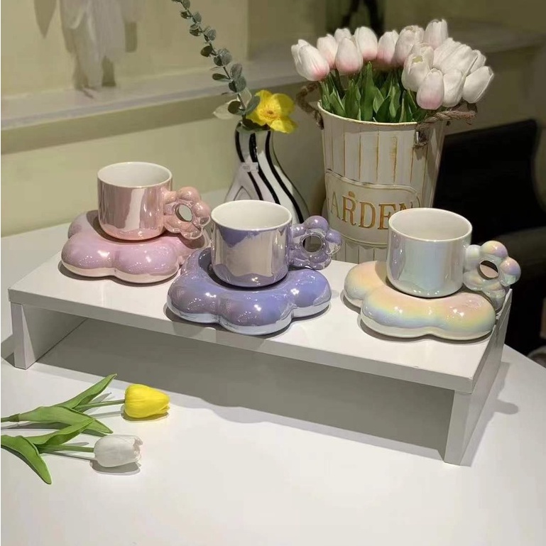 ❤Cốc Sứ Uống Cà Phê Họa Tiết Hoa Anh Đào Mạ Điện Dễ Thương