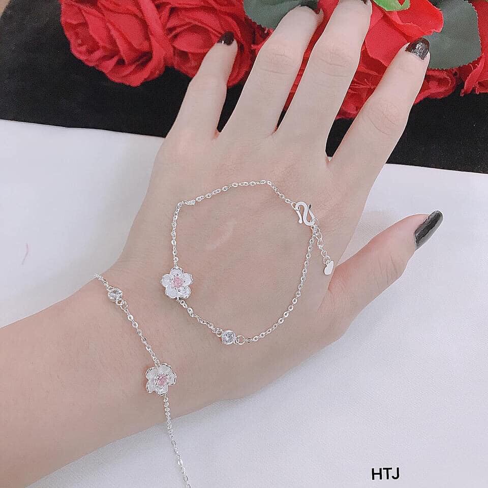 Lắc tay bạc ta hoa đào cao cấp LINH MIU SILVER
