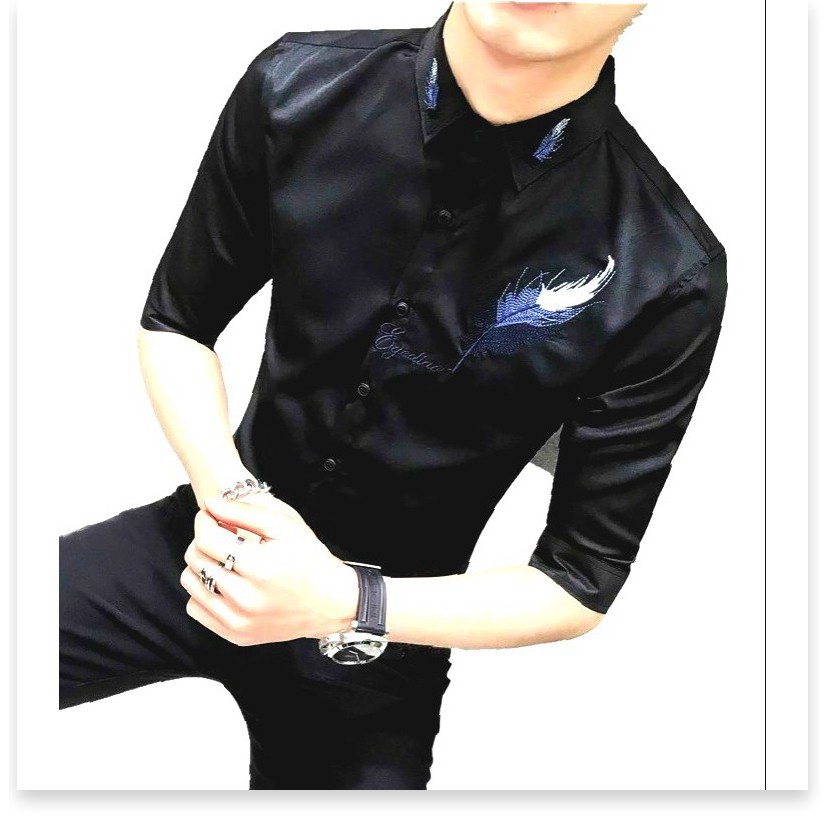 Áo sơ mi vải lụa 3D không nhăn HOẠ TIẾT LÔNG VŨ CỰC ĐẸP CHO CÁC CHÀNG KOKO MI STORE