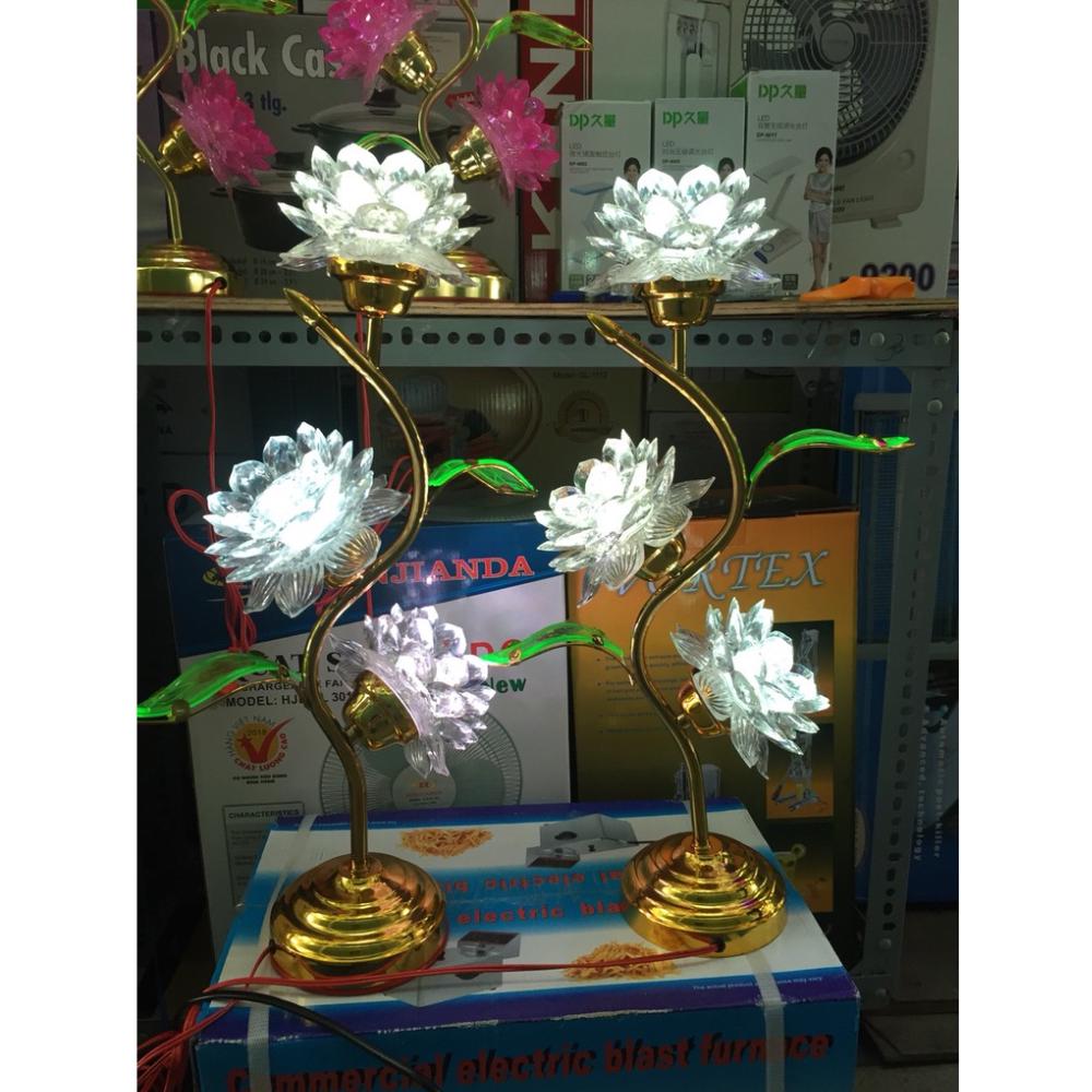 Cặp đèn trang trí bàn thờ hoa sen 3 bông đổi màu MD-262 cao 52cm (loại lớn) - PTV