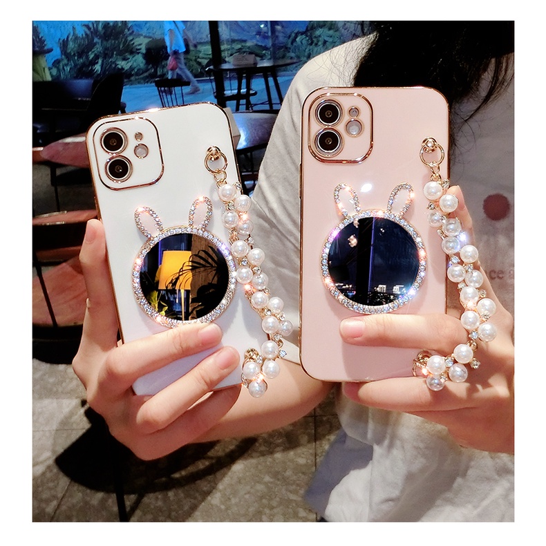 Ốp điện thoại mềm tráng gương in hoạt hình có dây đeo cho Xiaomi MI 11 lite 10 9T Pro 9 8 Redmi 9T 9 9A Note 9S 9 10 8 Pro