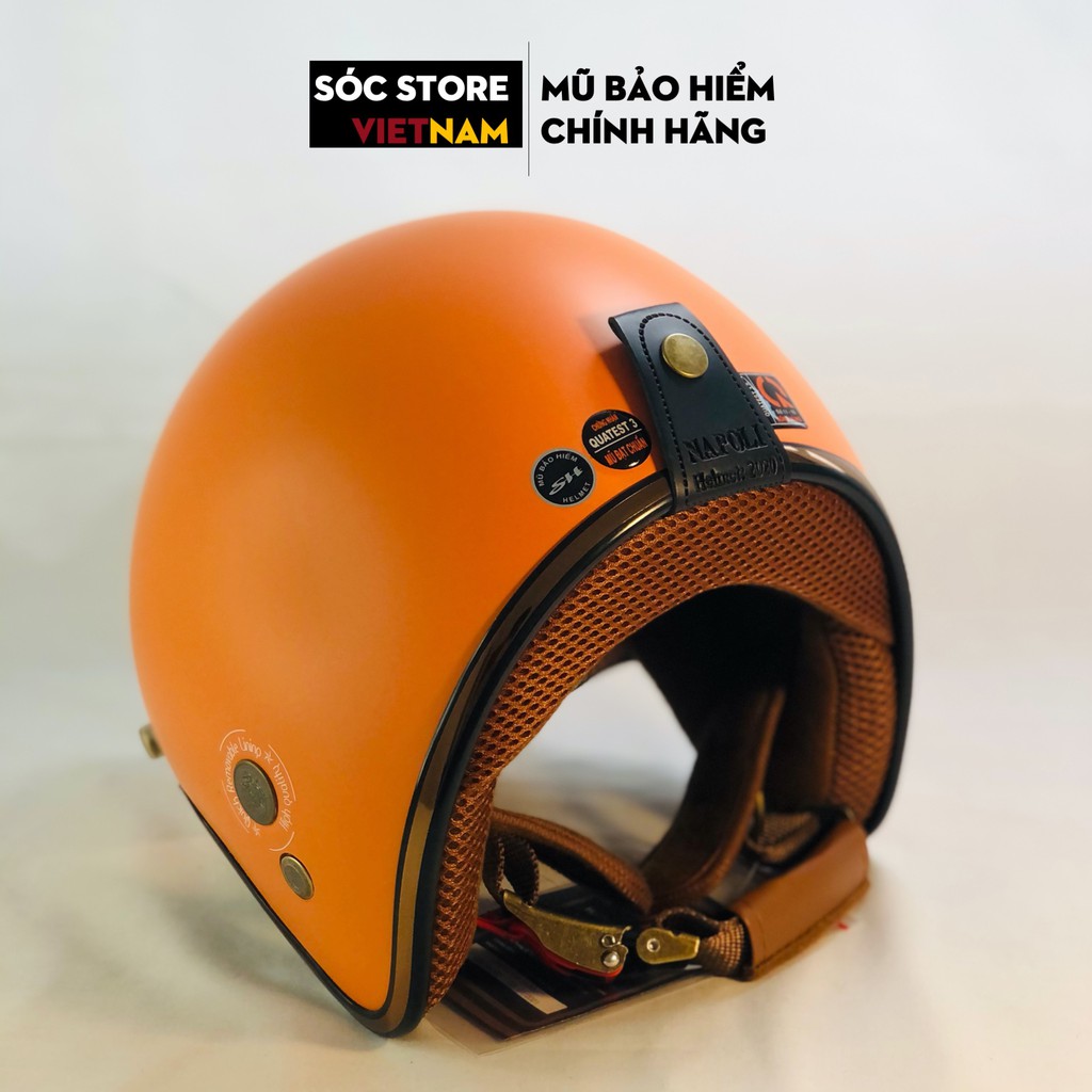 Mũ bảo hiểm 3 phần 4 chính hãng Napoli màu cam, nón bảo hiểm 3 phần 4 nam nữ Sóc Store freesize