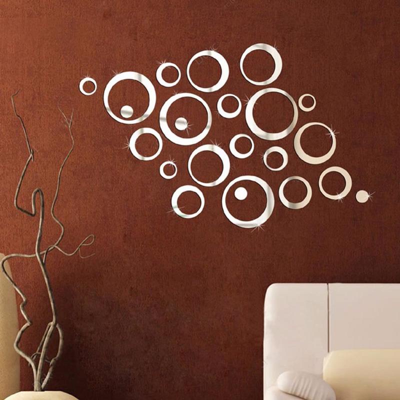 Bộ 24 Miếng Dán Tường Trang Trí Hình Tròn Tráng Gương 3D DIY Bằng Acrylic Tháo Rời Được Dành Cho Trang Trí Nhà Cửa