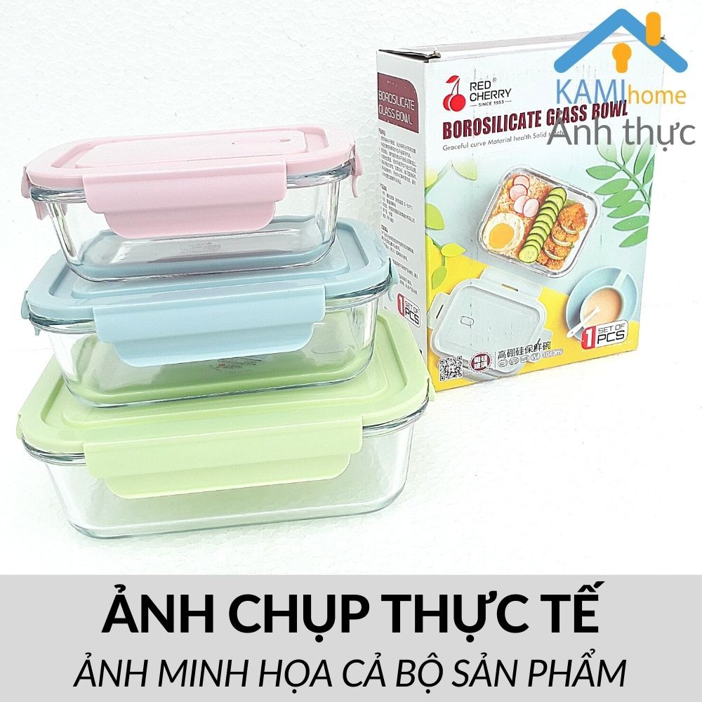 Hộp bảo quản thực phẩm - đựng cơm văn phòng Thủy tinh chịu nhiệt Nóng Lạnh-Nắp chân không mã 20068 Kami