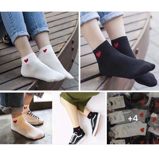 HÀNG LOẠI 1 - Combo 5 đôi tất tim cổ ngắn dày dặn mịn