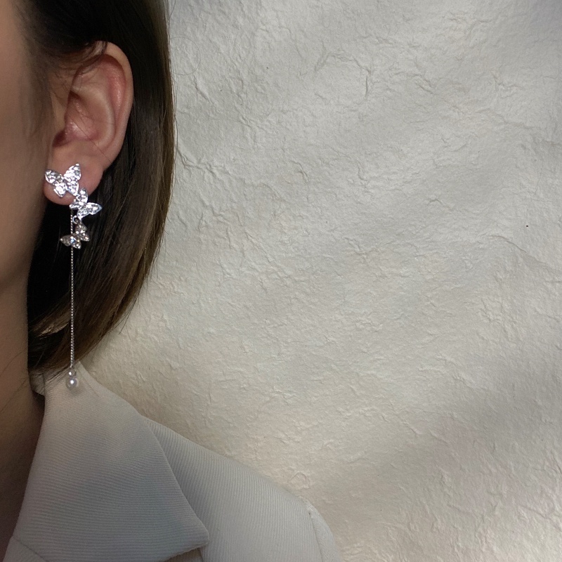 Khuyên Tai Hình Bướm Đính Đá Lấp Lánh Phong Cách vintage Hàn Quốc