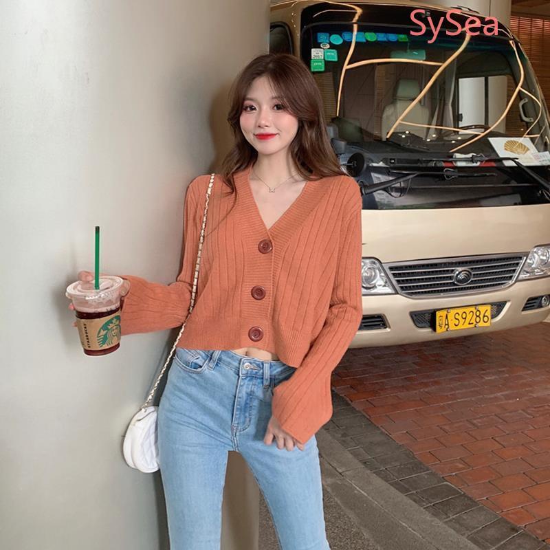 Áo Khoác Cardigan Dệt Kim Tay Dài Cổ Chữ V Phong Cách Hàn Quốc Cho Nữ
