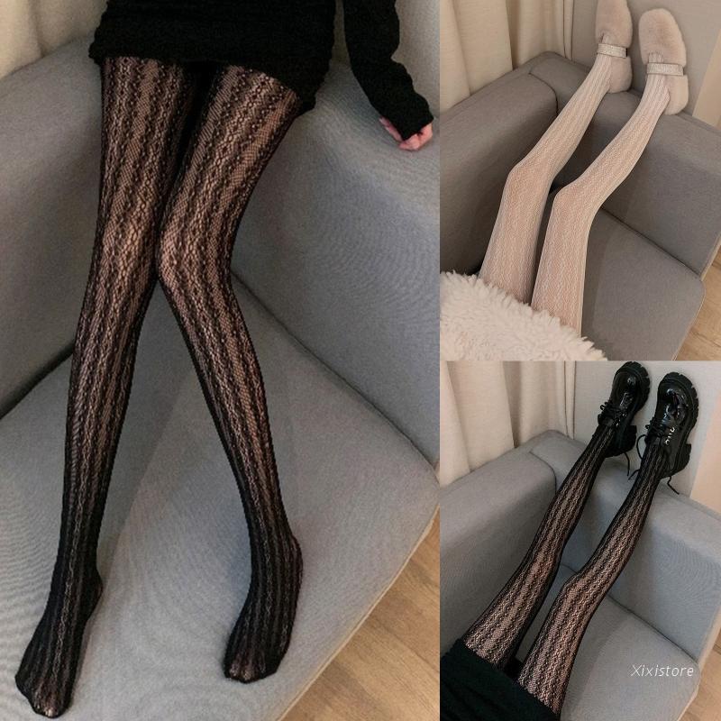 Xixi Quần tất dệt kim kẻ sọc dọc họa tiết hoa phong cách lolita đáng yêu cho nữ