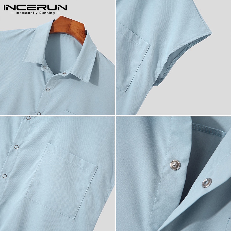Áo sơ mi INCERUN vải cotton không tay cổ bẻ 3 màu lựa chọn thời trang cho nam