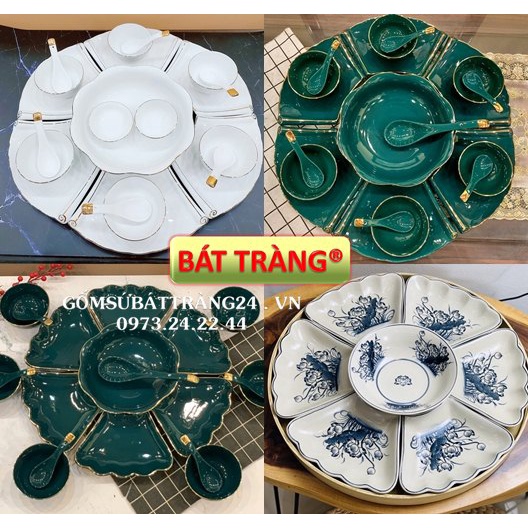 BỘ CHÉN BÁT ĐĨA CÚNG GIA TIÊN BÁT ĐĨA SỨ MÀU XANH VIỀN VÀNG CAO CẤP CÚNG GIỖ ĐĨA SỨ BÁT TRÀNG ĐẸP
