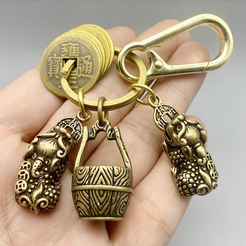 Móc Khóa Trang Trí Phong Thủy Bằng Đồng Thau Ngũ Hoàng ᴛɪềɴ,Móc Treo Phối,Quả Bầu,Túi ᴛɪềɴ,Đồng xu,Ty hưu